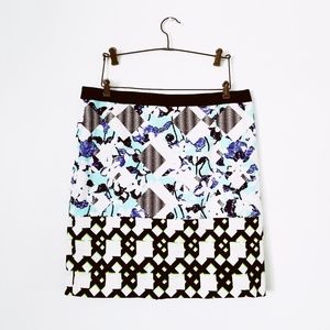 Black Blue Floral Abstract Print Skirt